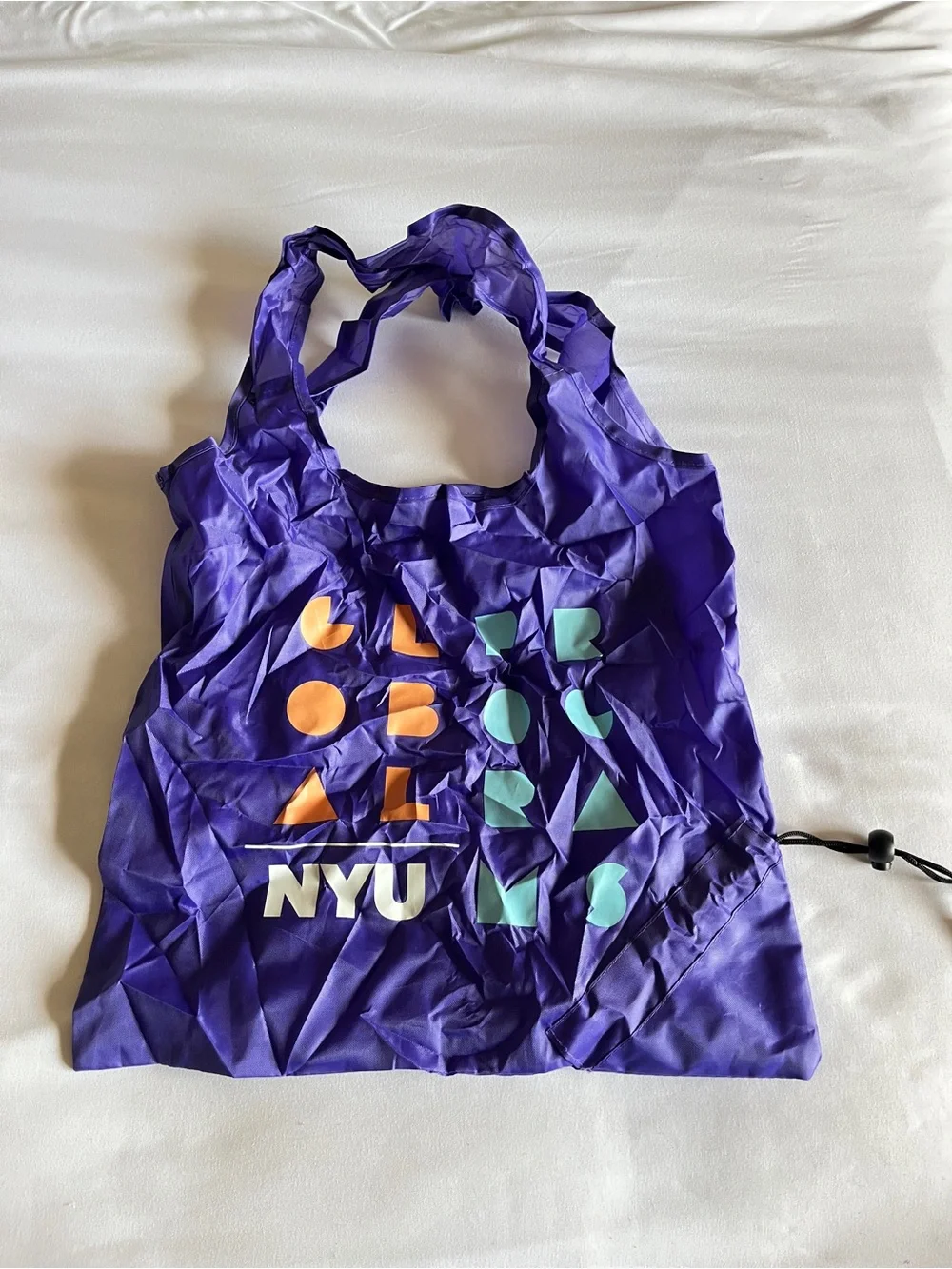 NYU Purple Nylon Packable Reusable Shopping Tote Bag Drawstring Pouch Blue 12x12